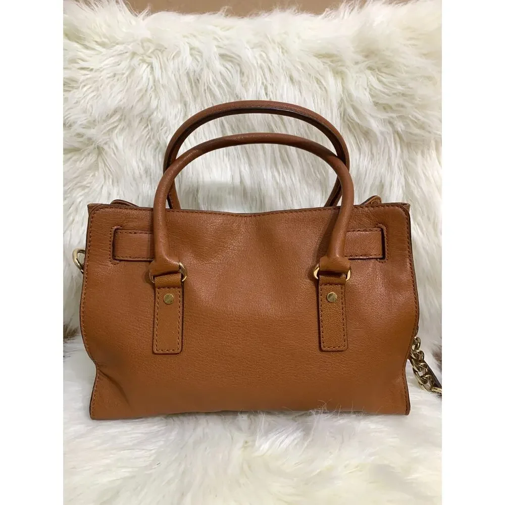 MICHAEL KORS Luggage Tan Pebbled Leather Vintage HAMILTON Lock Satchel - MINT!